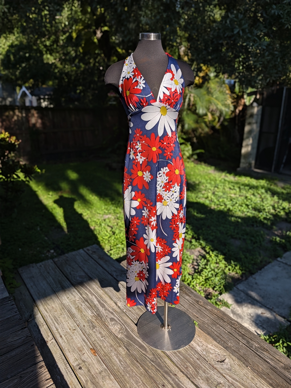 Vintage 1960s 70s Flower Power Floral Swim Maxi Dress